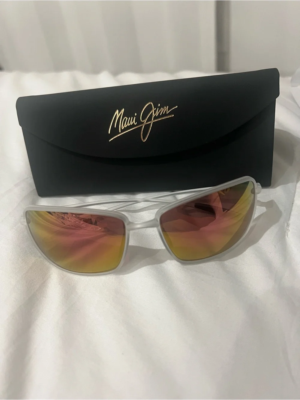 Maui Jim Malu White Frame Sunglasses with Pink/Orange Mirrored Lenses